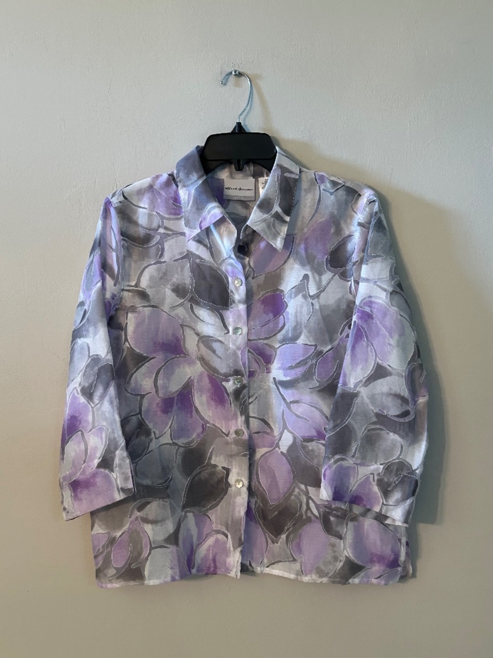 Alfred Dunner Floral Sheer Button Up Shirt Soft Grandmacore Cottagecore 12P